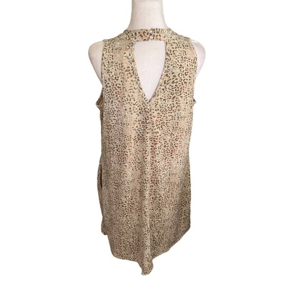 Cato Spring Bloom Sleeveless Dress Sandstone Leopard Print Keyhole Neck Size L - Picture 2 of 5